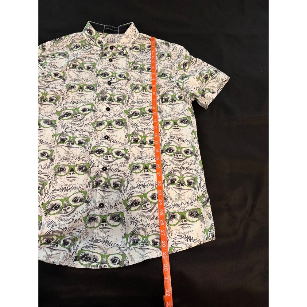 Baja Llama Mens Sloth Print Short Sleeve Button Down Shirt White Green Large - Picture 6 of 9